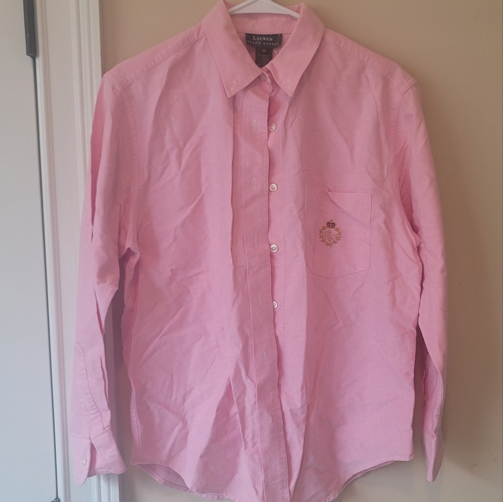 Ralph Lauren Bright Pink Cotton Long Sleeve Button Chest Logo Shirt